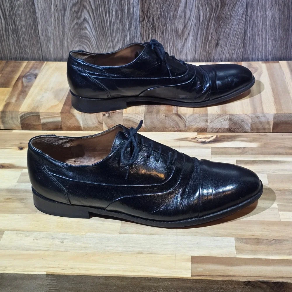 STACY ADAMS Mens Black Leather Oxford Dress Shoes Lace‎ Up 12W Wide